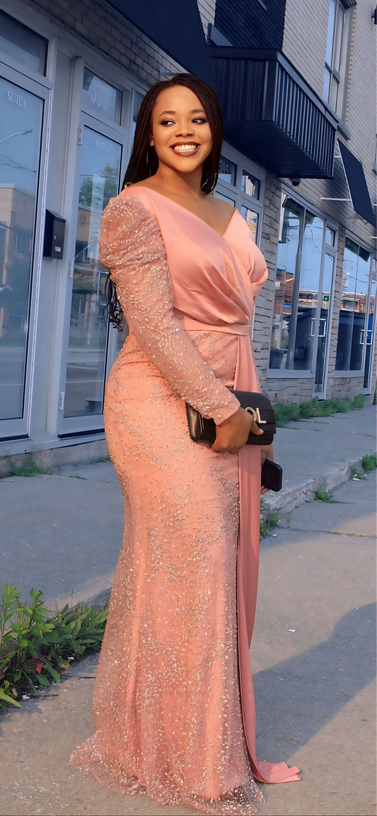 💖 Robe de Soirée Glamour 'Rose Poudré Scintillant' à Épaules Bouffantes ✨