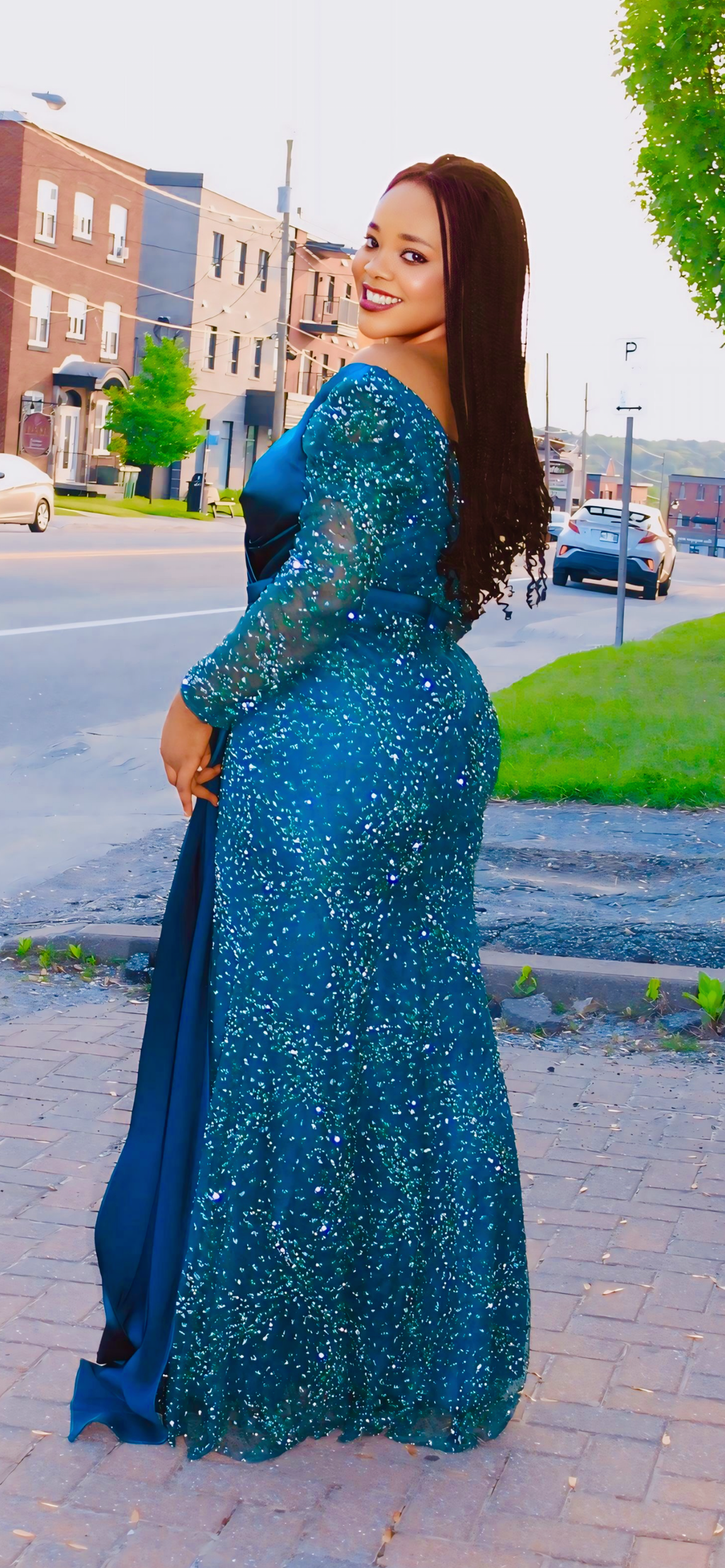 ✨ Robe de soirée longue – Bleu Émeraude Brillant ✨