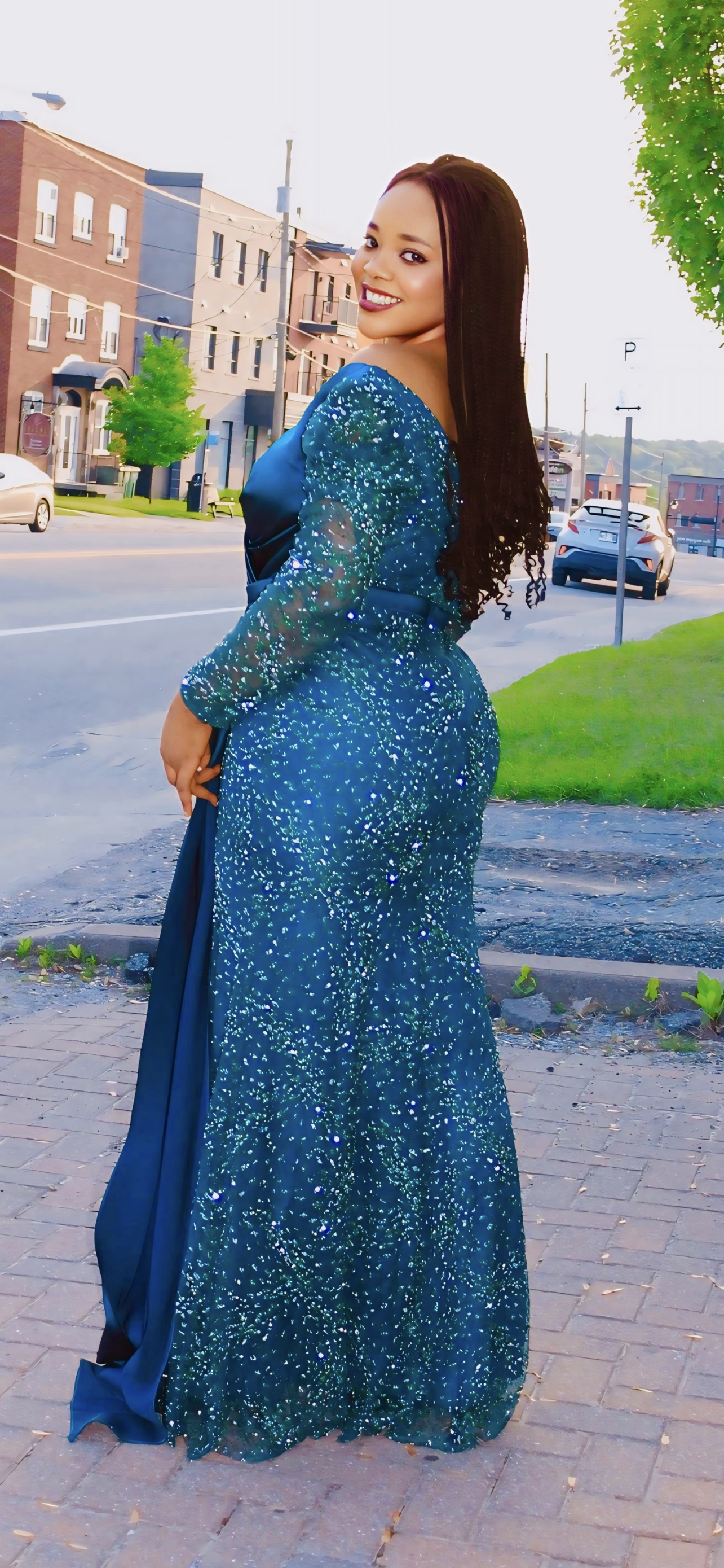 ✨ Robe de soirée longue – Bleu Émeraude Brillant ✨