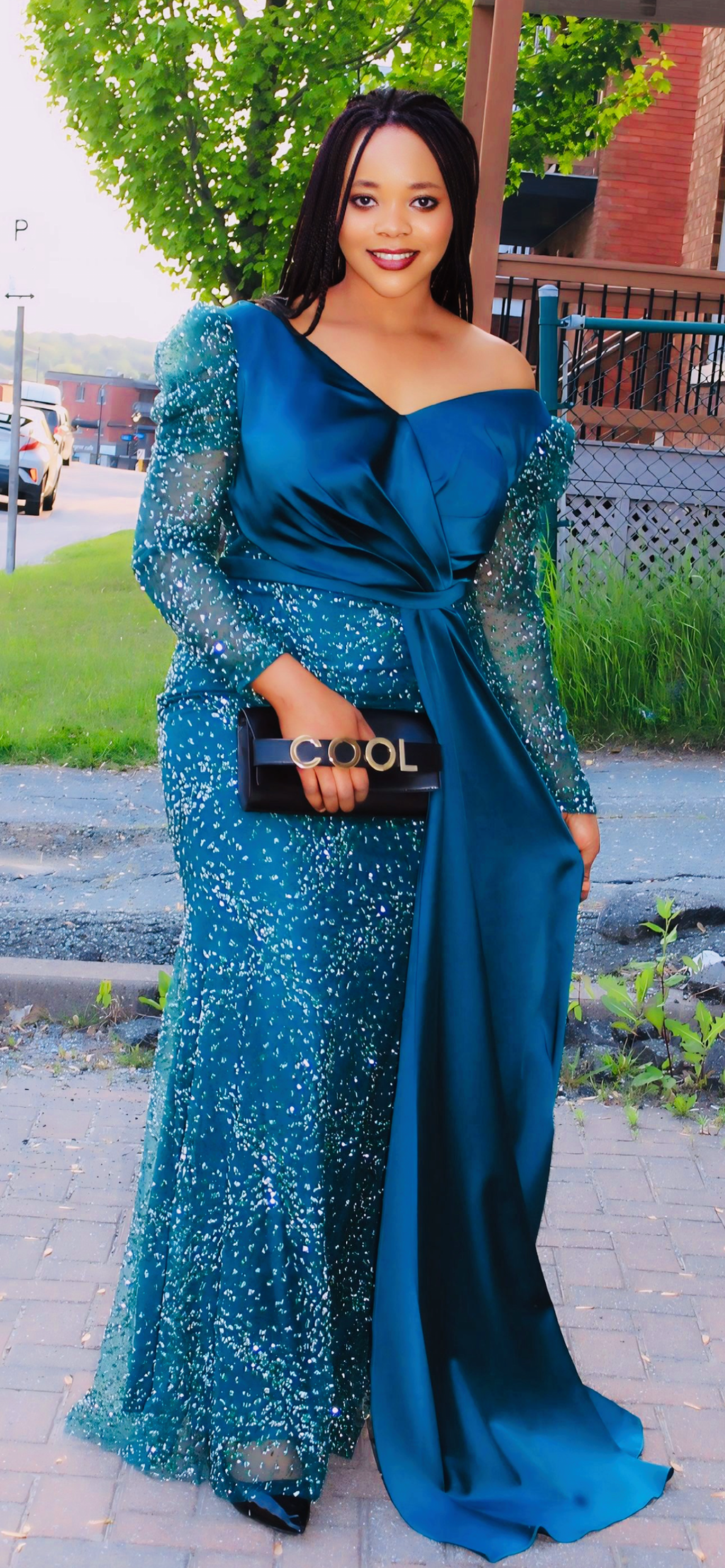 ✨ Robe de soirée longue – Bleu Émeraude Brillant ✨