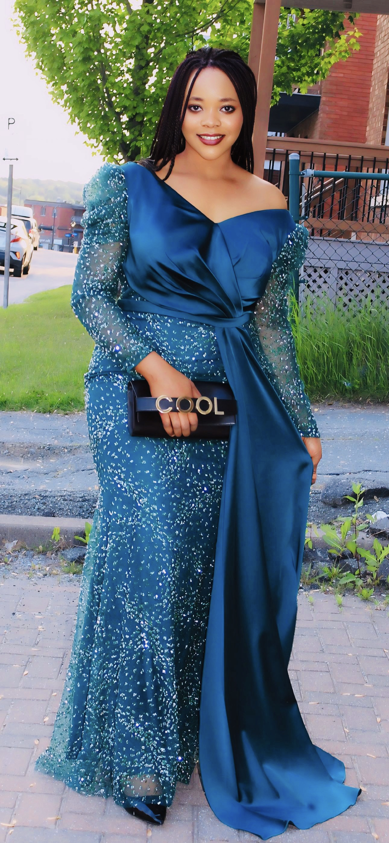 ✨ Robe de soirée longue – Bleu Émeraude Brillant ✨